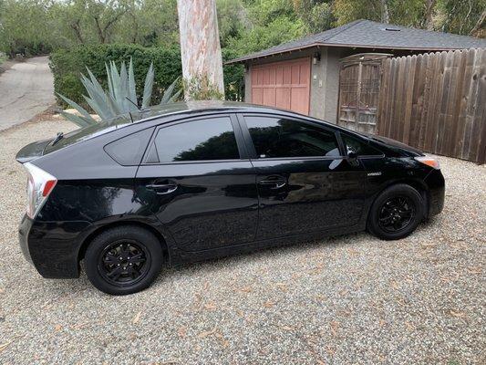 Two front passenger windows tinted to match factory rear tint