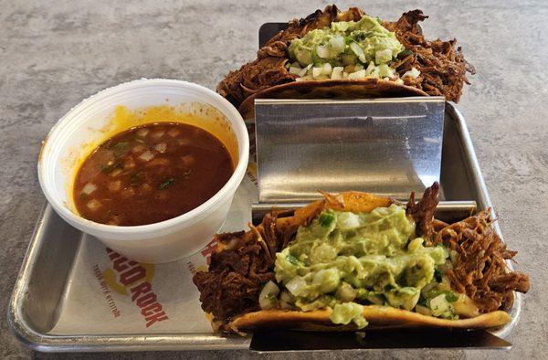 Birria tacos with consommé