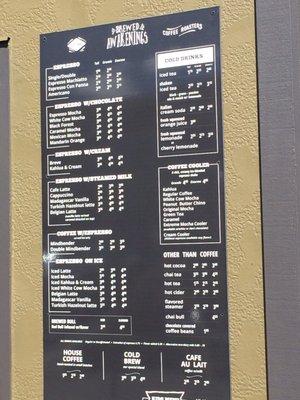 Coffee menu