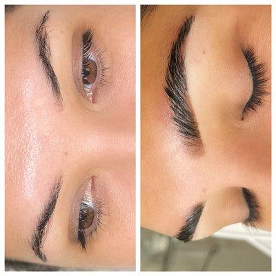 Before and after brow lamination