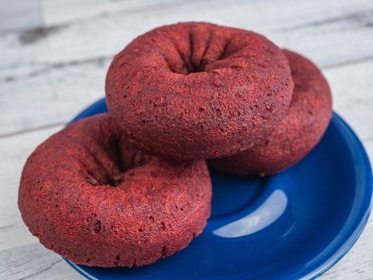 Our red velvet cake donuts are baked delicately so each bite prompts an increase and dedicated attention to the next bite