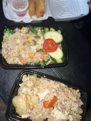 Top to bottom: 2. Spring Roll 1. Thai Fried Rice 3. Pineapple Fried Rice