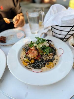 Squid ink seafood pasta