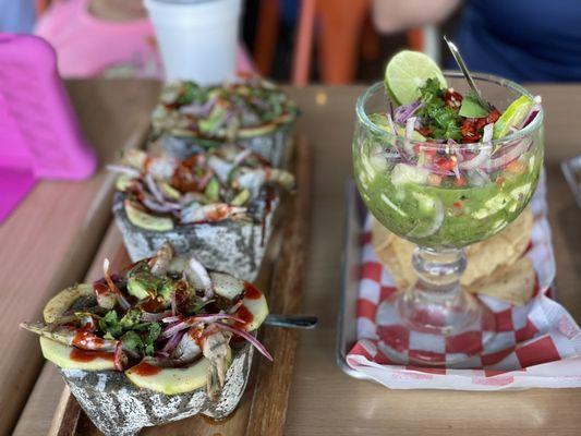 Aguachile platter and green ceviche