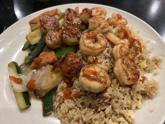 My shrimp & scallops w veggies & fried rice- delicious