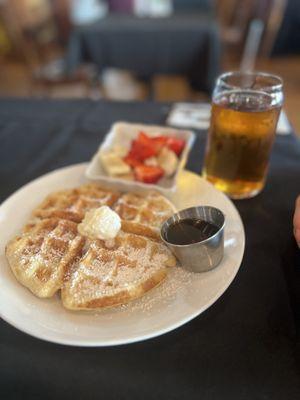 Waffle with strawberries and bananas