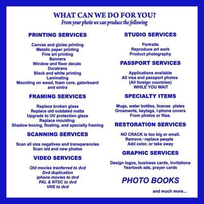 listing just some of the many services available