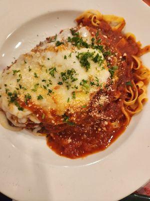 Eggplant parmesean with homemade macaroni