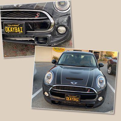 Before and after photos of Coop - they even touched up the paint on my license plate!