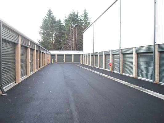 College Point Storage in Lacey, WA featuring wide drive aisles for easy access