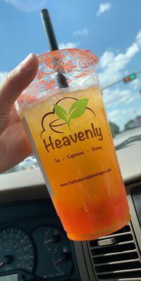 Mango green tea with strawberry boba