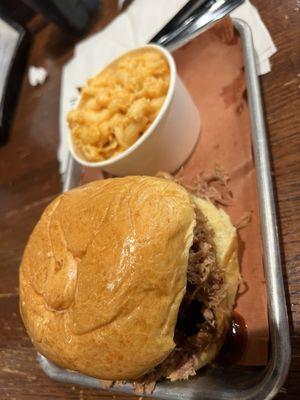 Pulled pork sandwich and Mac n cheese