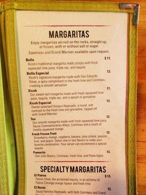 Margarita menu