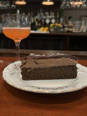 Chocolate torte and Paper Plane Cocktail