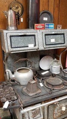 A Registered Home Comfort  wrought iron stove in the pioneer kitchen exhibit at the Dickey County Heritage Center museum in Oakes, ND