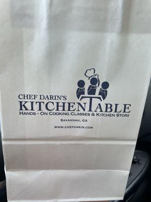 Chef Darin's kitchen table logo on bag