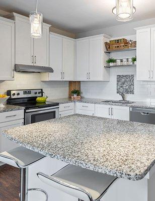 Stainless steel appliances and granite countertops