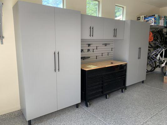 Garage Cabinets built around your existing workbench!  Or... we can add a new workbench too!