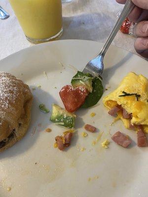 Tomatoe cut into the shape of a heart for St Valentine's Day breakfast omelette.