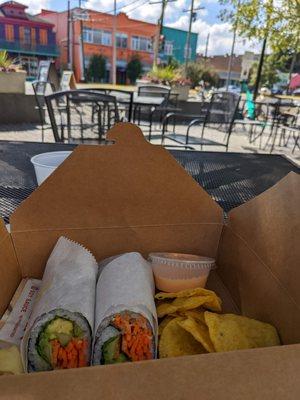 Veggie sushirito on the patio