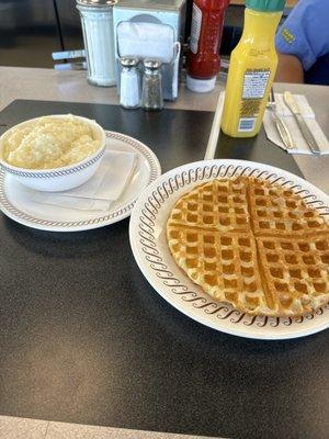 Waffle, Bowl Of Grits & Drink