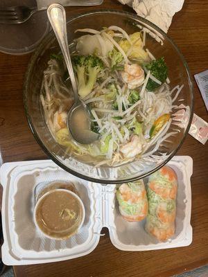 Shrimp pho ( my bowl; ordered to go) 02. GoI CuoN - Summer Rolls (2 Rolls)