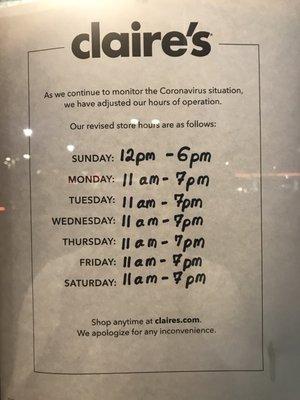 Stores hours as of September 28, 2020