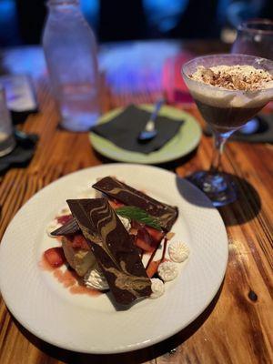 Strawberry poundcake with an Espresso Martini with shaved chocolate.