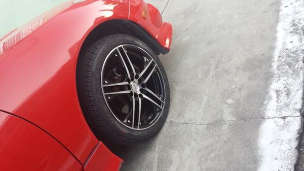 One of the new rims and wheels. Body kit being changed later and car shall be lowered.