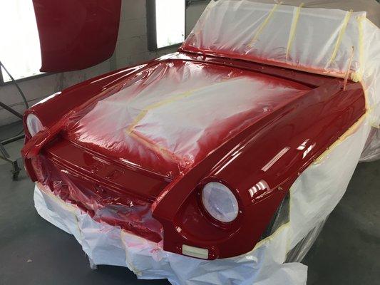 Finishing up some collision damage on this 1967 MGB.