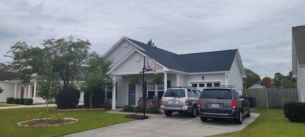 New roof just completed in Leland, NC. This is a GAF Charcoal colored shingle. This roof comes with a 50-year manufactures warranty.