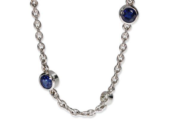 14k White Gold Sapphire and diamond Necklace