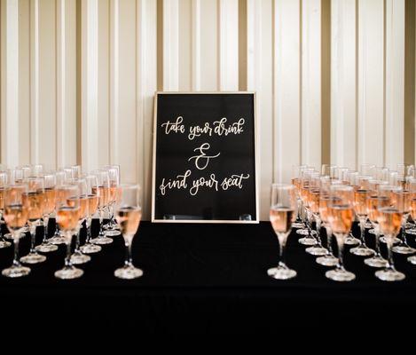 Our one of a kind, custom drink & toasting set-up