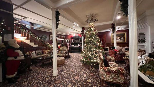 View of the downstairs sitting room during Christmas time