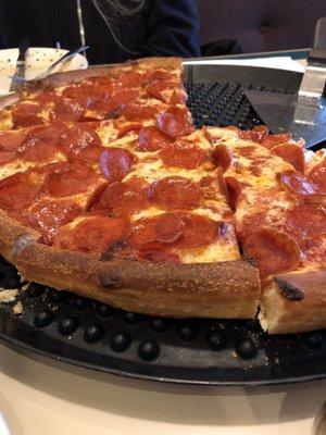 Deep dish pepperoni pizza