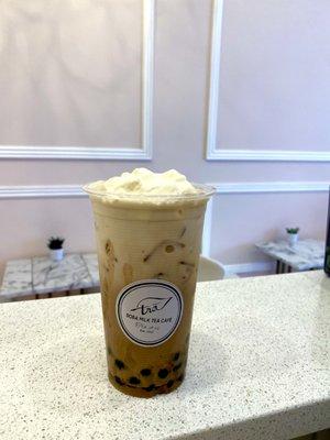 Viet Café top with cheese foam and brown sugar boba