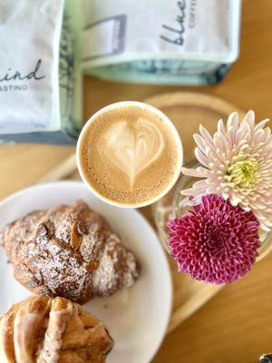 Cappuccino, lemon cinnamon braid & croissant