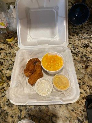 Kids' 2 Tenders Mac & Cheese 3 Piece Dark Plate Fried Okra