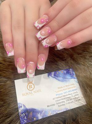 Fullset acrylic with French Tip and flowers designs