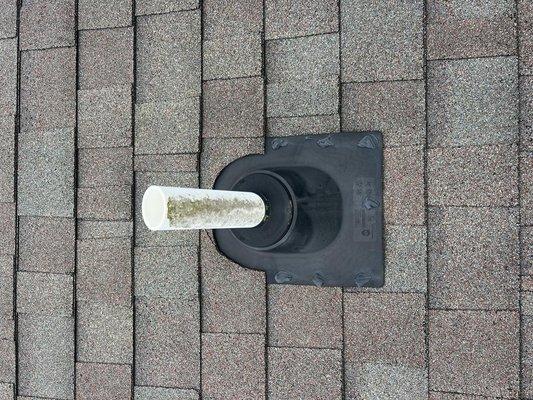 Pipe boot, not covered adequately by shingles.