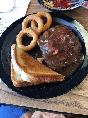 Hamburger steak with rings.   Good