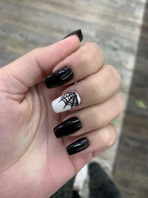 Gel acrylic with a spider web