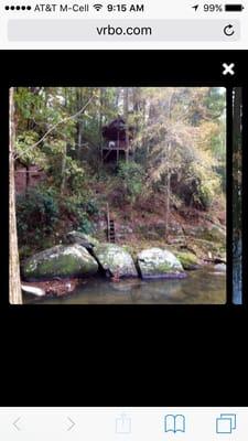 A view of our Creekside Cabin for across the creek.