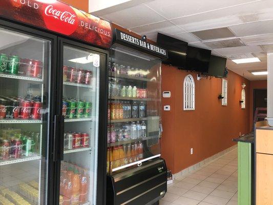 lots of canned and bottled drinks to choose from, some Indian