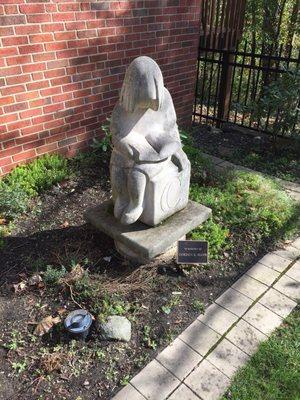 Statue in the outside reading area.