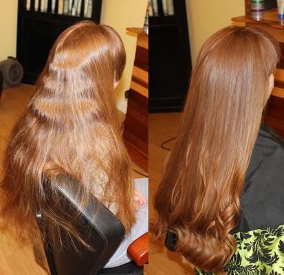 Before/After our famous Brazilian Keratin Treatment: BEOX-ONIX NANOTECHNOLOGY