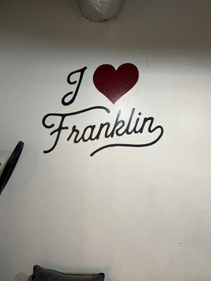 Our lovely Franklin mural on our shampoo room wall.