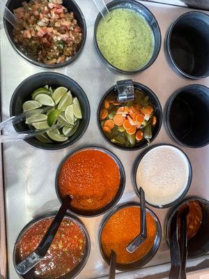 Our complementary  salsa bar with purchase of meal.