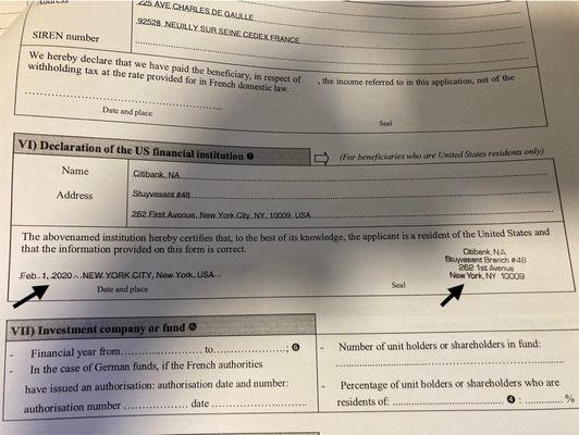 The black arrow on this form dated Feb. 2020, shows the Citibank stamp.