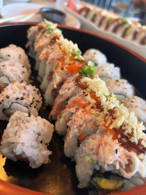 Brandon roll (middle) and Philly roll (smoked salmon) on the sides.